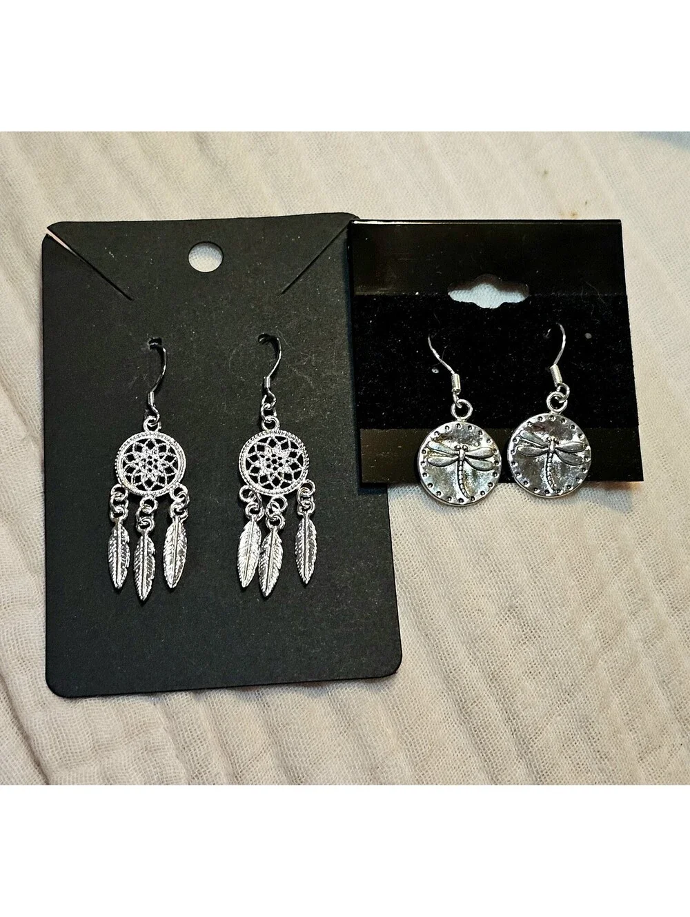 Lot Of 2 NWT Silver Earrings Dragonfly Dreamcatcher Drop Hook